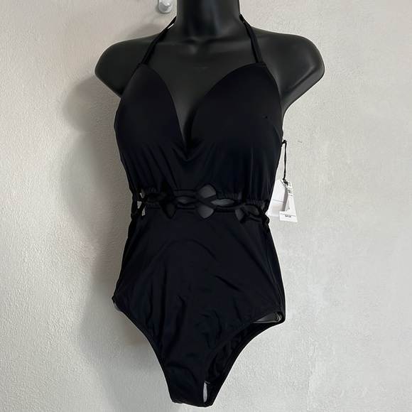 NWT Shade and Shore Black Plunge One Piece Swimsuit Size 34D - Picture 10 of 13